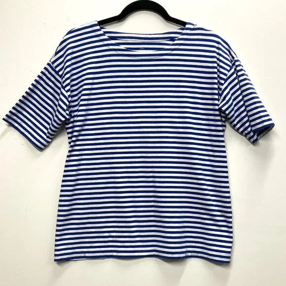 J Jill Striped T-Shirt, Size Small, Luxe Supima Elbow Short Sleeve, Blue & White - Picture 1 of 8